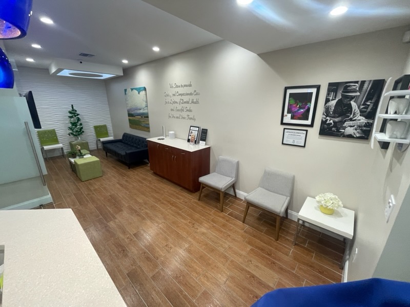 The welcoming reception and waiting area at Premier Smile Center near Coral Ridge